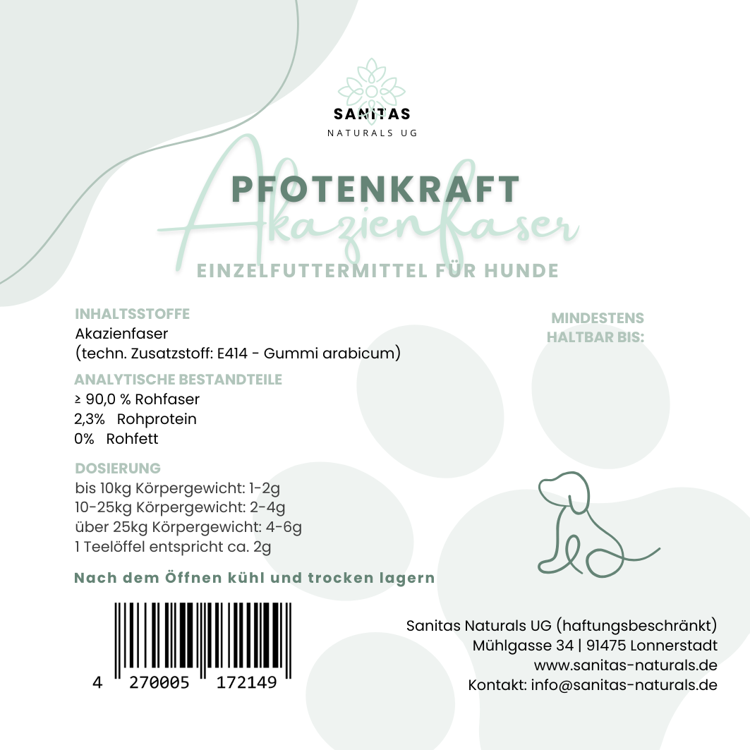Pfotenkraft Akazienfaser – Präbiotisches Einzelfuttermittel für Hunde | 150 g