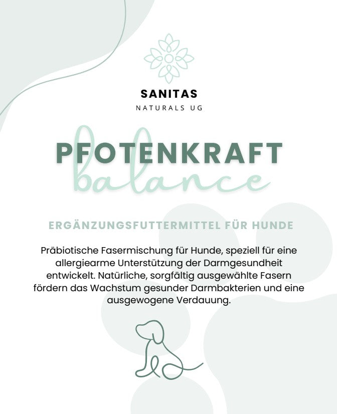 PfotenKraft Balance Ergänzungsfuttermittel für Hunde zur Unterstützung der Darmgesundheit.