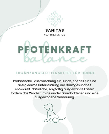 PfotenKraft Balance Ergänzungsfuttermittel für Hunde zur Unterstützung der Darmgesundheit.