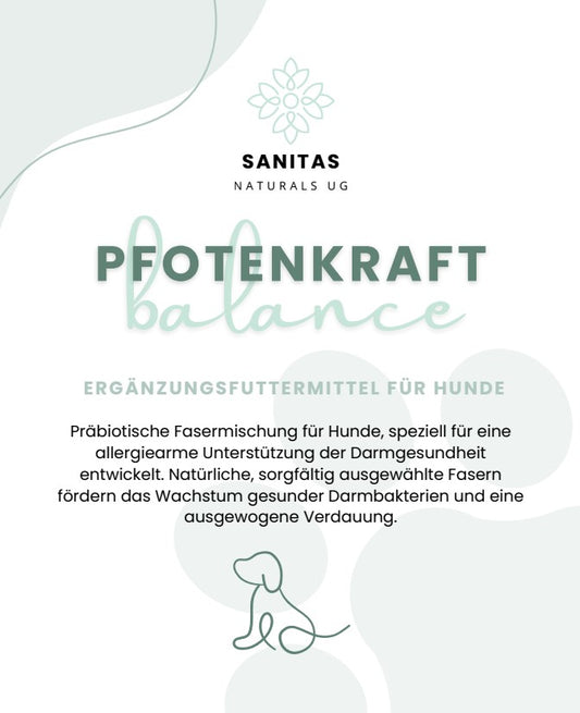 PfotenKraft Balance Ergänzungsfuttermittel für Hunde zur Unterstützung der Darmgesundheit.