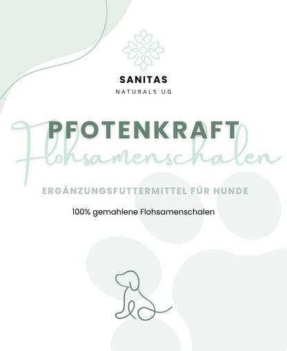 Pfotenkraft Flohsamenschalen, Ergänzungsfuttermittel für Hunde, 100% gemahlene Flohsamenschalen.